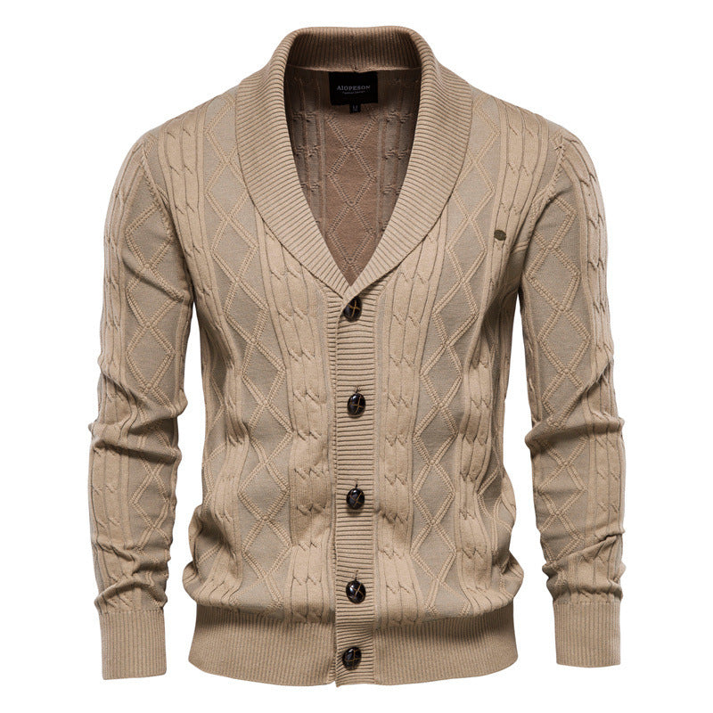 Soft Classic Men’s Cardigan - Shawl V Neck, Cotton Knit