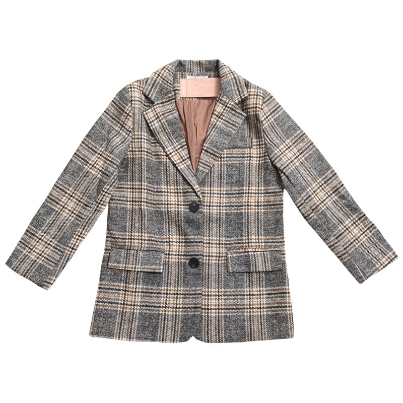 Warm Structured Women's Short Coat - Belted Plaid Wool