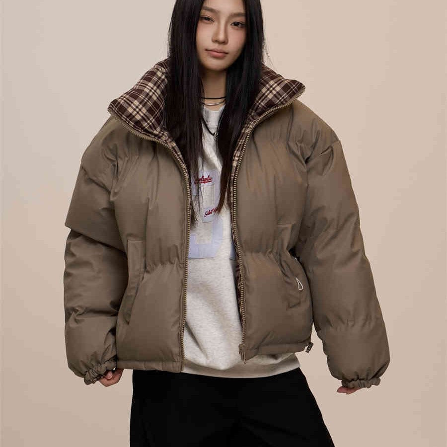 Warm Women's Puffer Jacket - Boxy Cropped, Cotton, Winter