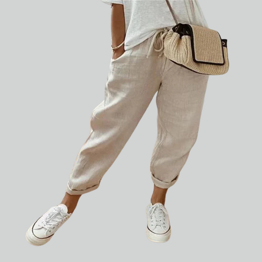 Autumn Cotton Linen Wide Leg Pants - Casual High Waist Trousers for Women