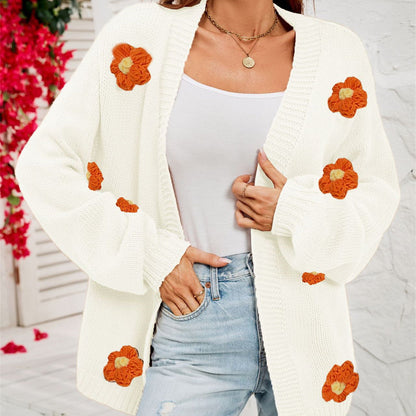 Oversized Women’s Cardigan - Lantern Sleeve, Acrylic Casual
