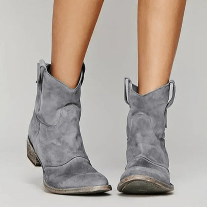 Soft Women's Ankle Boots - Western Curve, Suede, Casual