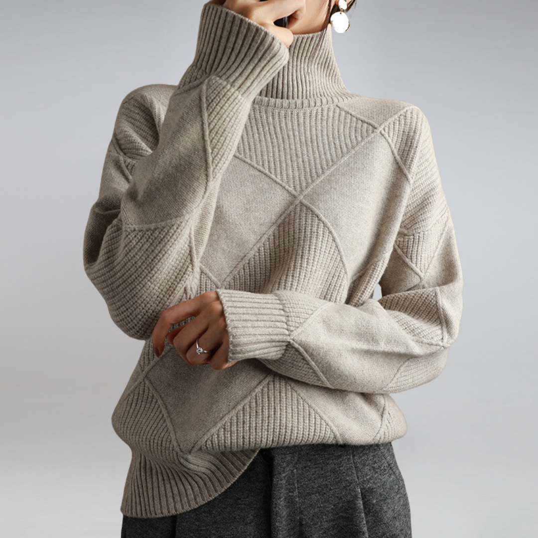 Warm Womens Turtleneck Sweater - Diamond Knit Layering