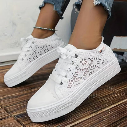 Chic Lace Sneakers for Women, Breathable and Comfortable Design in Black and White, Padded Interior for All-Day Support-2