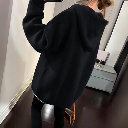 Oversized hyggelig damehoodie - boxy strik, afslappet tøj