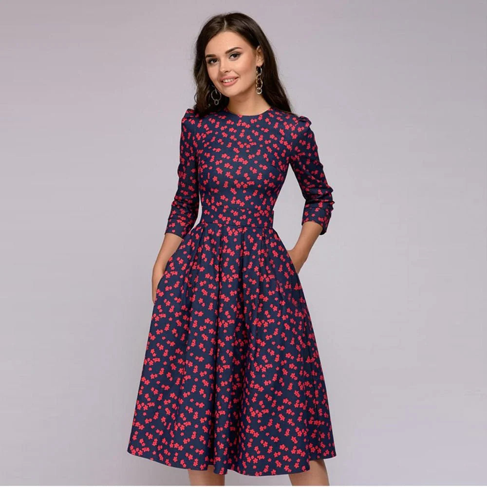 Variant image for Floral Print Midi Dress with Wide Skirt for Women's Summer and Formal Fashion-22