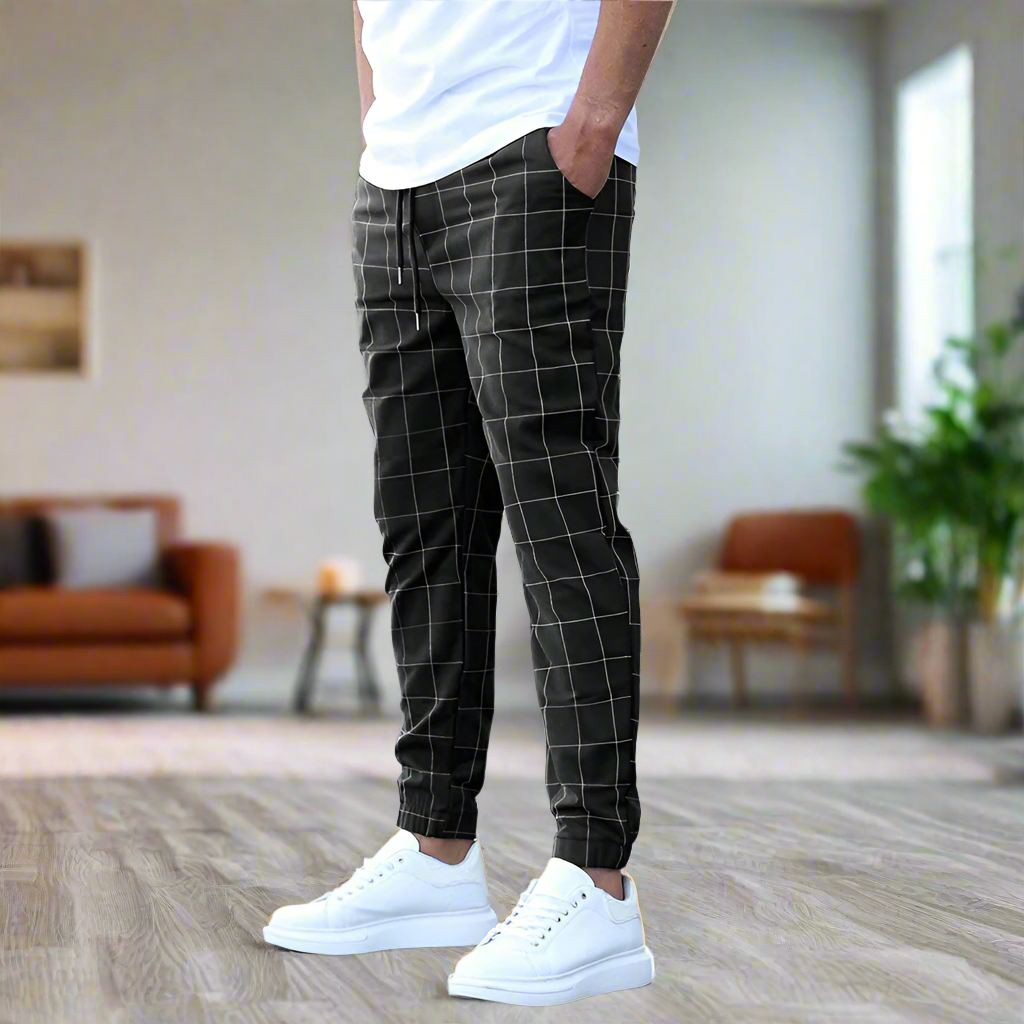 Stylish Men's Pants with Window Pattern, Comfortable Fit, Versatile for Work and Leisure, Machine Washable-2