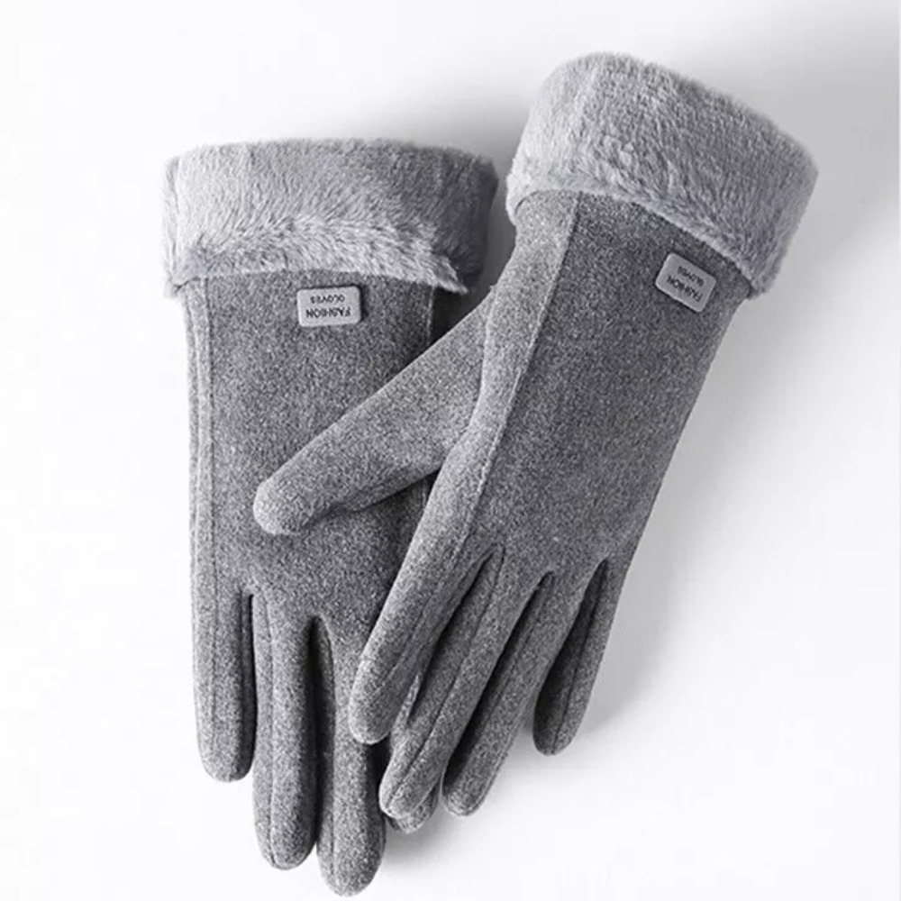 Windproof Women’s Plush Gloves - Slim Tailored, Suede