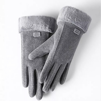 Windproof Women’s Plush Gloves - Slim Tailored, Suede
