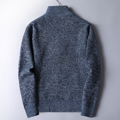 Warm Men's Knit Pullover - Half Zip, Wool Blend, Casual