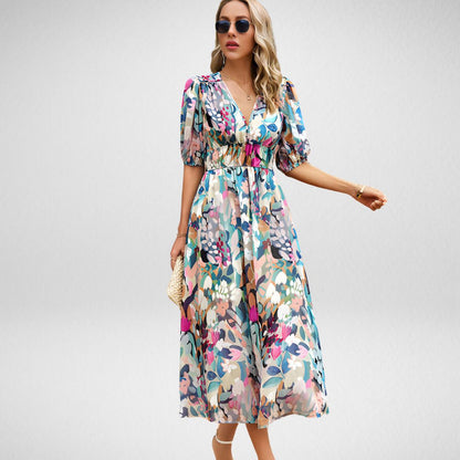 Variant image for Elegant Printed Midi Dress with Three-Quarter Sleeves for Women - Versatile Midi Dress for Any Occasion-17