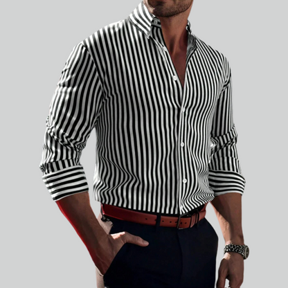 Men's Solid Color Striped Long Sleeve 3D Printed Casual Shirt - Comfortable Fashion Top