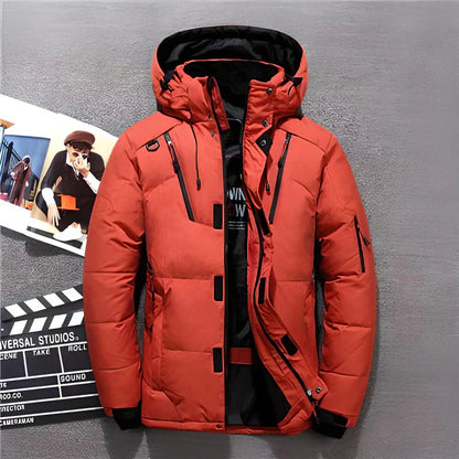 Insulating Men's Puffer Jacket - Hooded Polyester, Winter