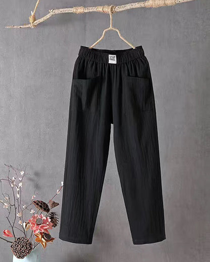 Loose-Fitting White Linen Pants for Women, Breathable Flax Trousers for All Occasions, Comfortable and Stylish-3