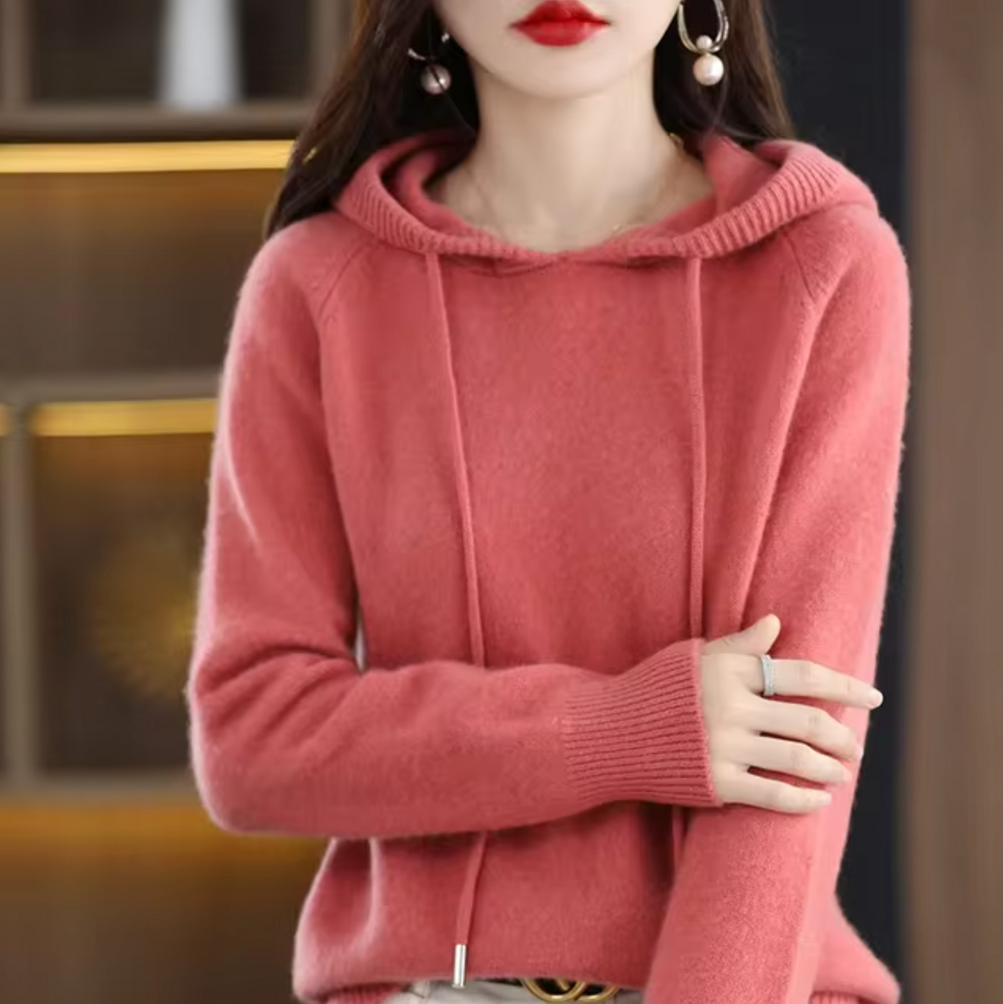 Warm Cozy Womens Knit Hoodie - Relaxed Fit, Soft Knit