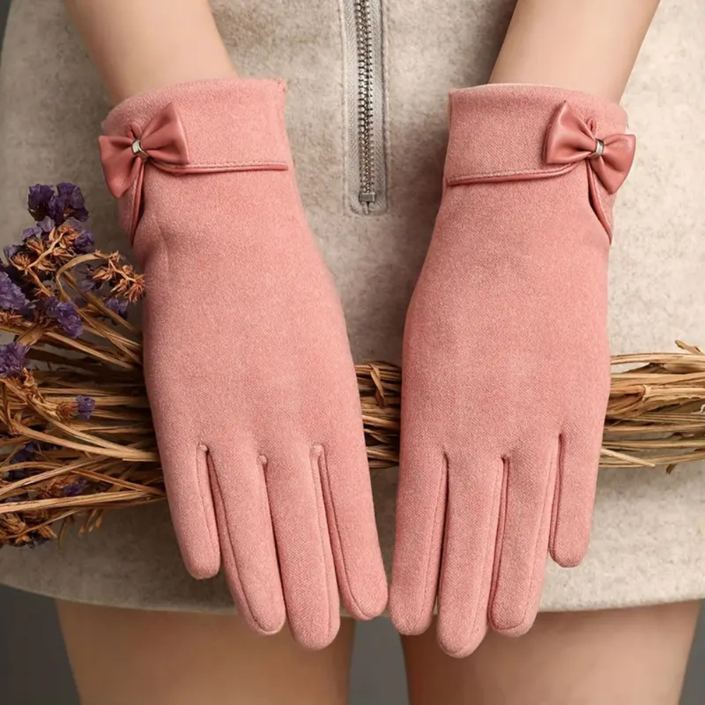 Warm Womens Touchscreen Gloves - Short Fitted Suede Winter