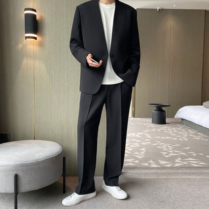 Lightweight men's suit set – relaxed fit, Korean style, wool blend, for smart casual