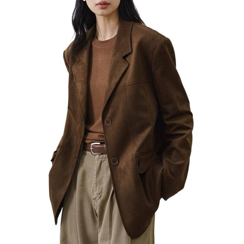 Soft women's blazer - tailored slim-fit, suede, for professional daily office wear