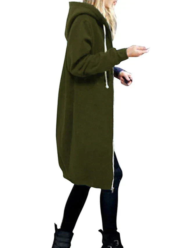 Warm Cozy Women’s Zip-Up Hoodie - Longline, For Cold Days