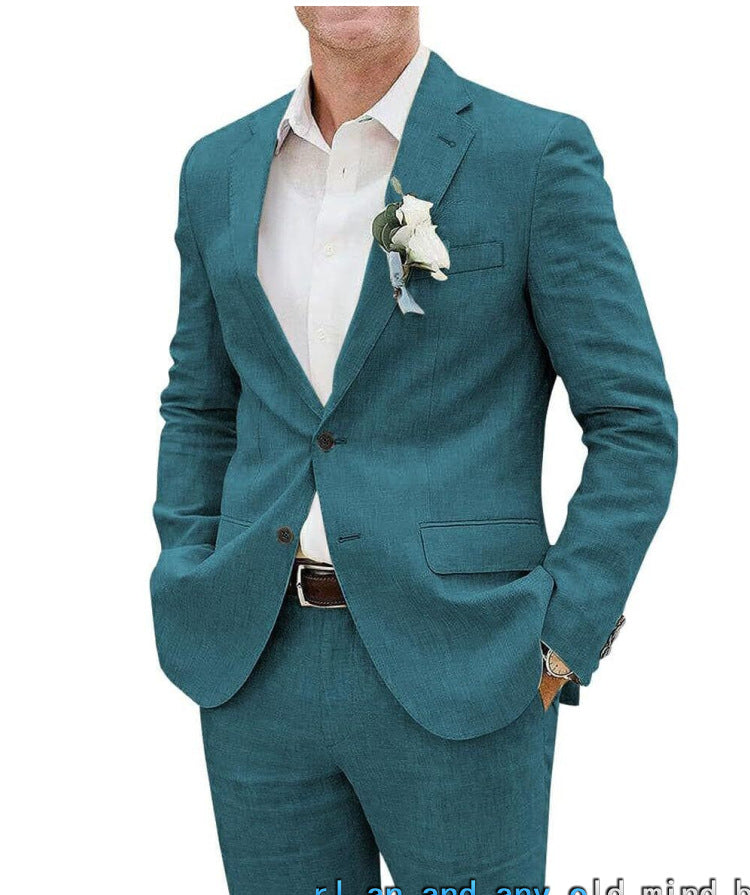 Lightweight men's two-piece suit - slim fit, linen blend, for business banquets and events