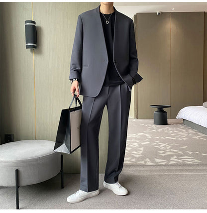 Lightweight men's suit set – relaxed fit, Korean style, wool blend, for smart casual