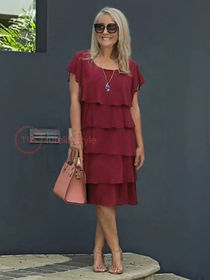 Loose Chiffon Midi Dress for Women with Asymmetrical Hem, Layered Design, Ideal for Summer and Wedding Guest Occasions-4