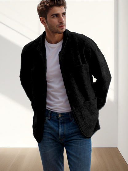 Warm men's jacket - blazer-style, long-sleeve, polyester, for everyday casual wear