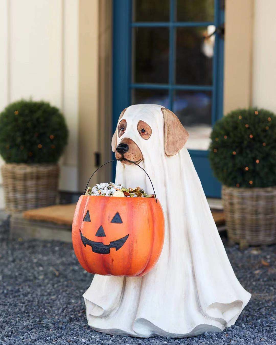 Whimsical Halloween Candy Storage: Resin Puppy Pumpkin Bowl & Cat Bag Ornament for Festive Home Decor