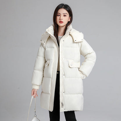 Warm Women's Puffer Coat - Boxy Mid-Thigh, Down Cotton