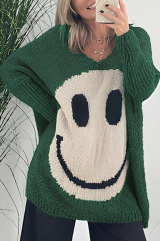 Übergroßer gemütlicher Damenpullover - V-Ausschnitt mit strukturierter Strickoptik