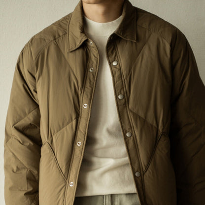 Warm Men's Down Jacket - Shirt Collar, Nylon, Winter
