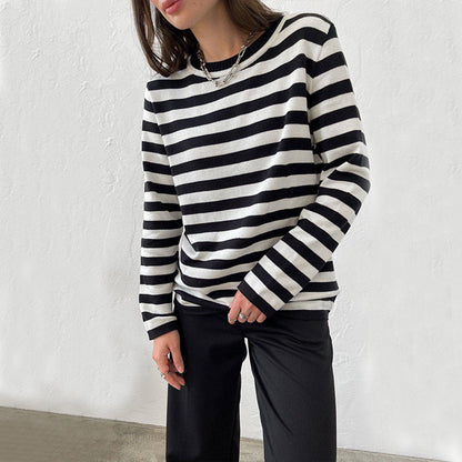 Lightweight Women’s Long Sleeve Sweater - Striped Knit