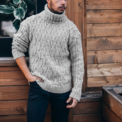 Warm Men's Turtleneck Sweater - Cable Knit, Wool Winter