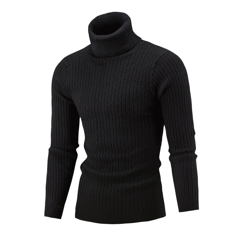 Eng anliegender Herren-Rollkragenpullover – Slim Fit, Zopfmuster, Winter