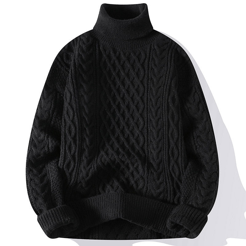 Warm Men's Turtleneck Sweater - Oversized Cable Knit, Wool