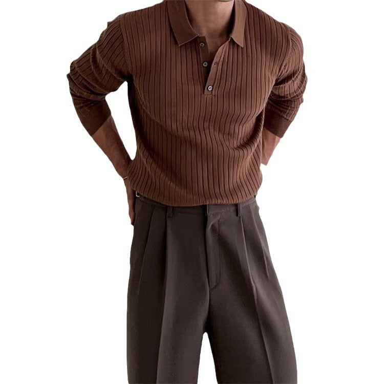 Fitted Men's Polo Shirt - Slim Ribbed Knitted, Smart Casual