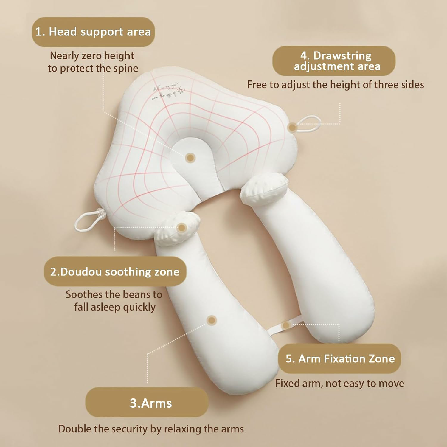 Organic Cotton U-Shape Baby Pillow - Soft & Safe Neck Support for Infants, Adjustable Hugbuddy Design for Cozy Sleep