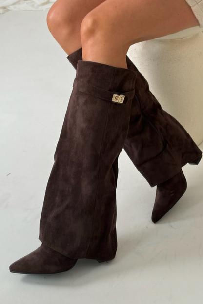 Supportive Women’s Knee-High Boots - Pointed Toe, Suede