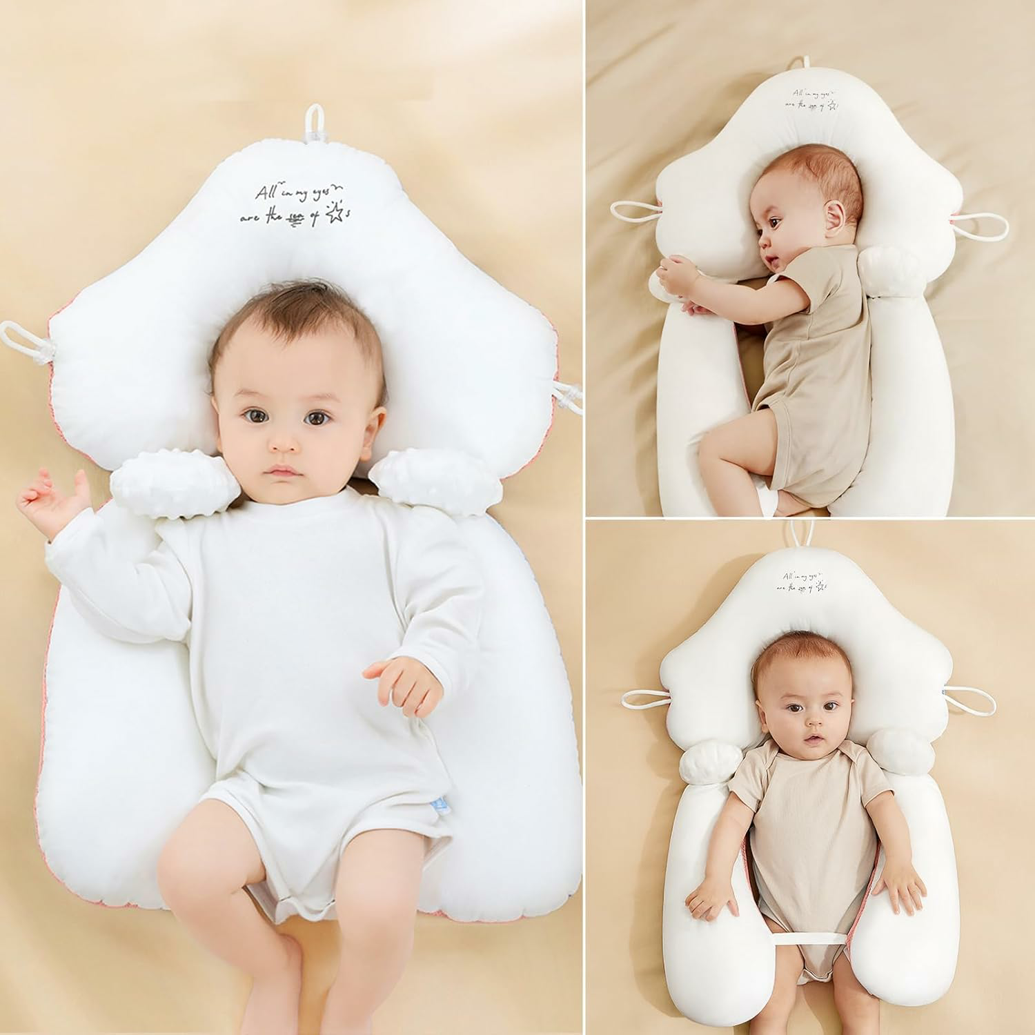 Organic Cotton U-Shape Baby Pillow - Soft & Safe Neck Support for Infants, Adjustable Hugbuddy Design for Cozy Sleep