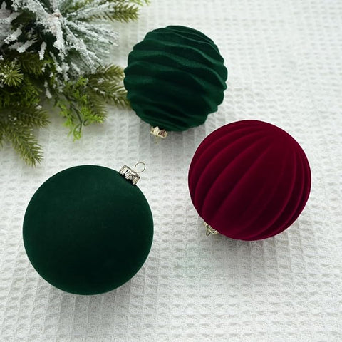 12Pcs 8cm Velvet Christmas Tree Ornaments - Durable Plush Hanging Decorations for Holiday Cheer, Gift Box Included