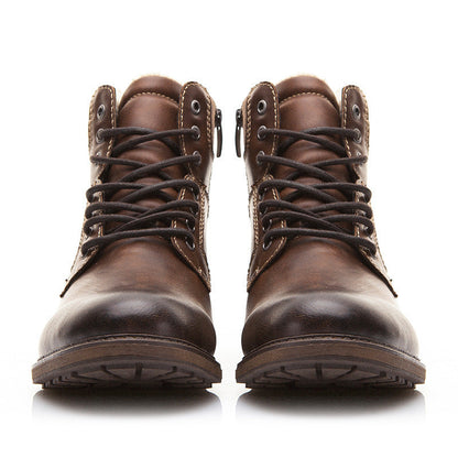 Warm Men’s Martin Boots – Lace Up Ankle, PU Leather, Snow