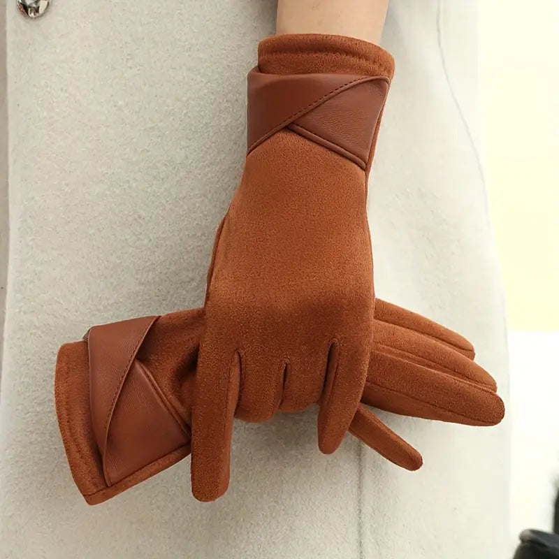 Warm Women's Winter Gloves - Faux Leather Cuff, Fleece