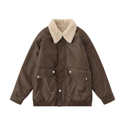 Chaqueta cálida para hombre – inspirada en motos, holgada, de cuero PU, para otoño e invierno, ropa urbana