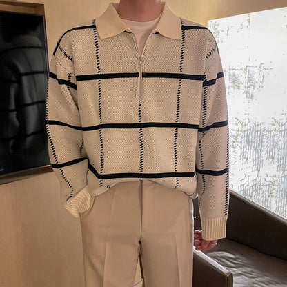 Oversized herre strikket polo - ternet revers, åben strik