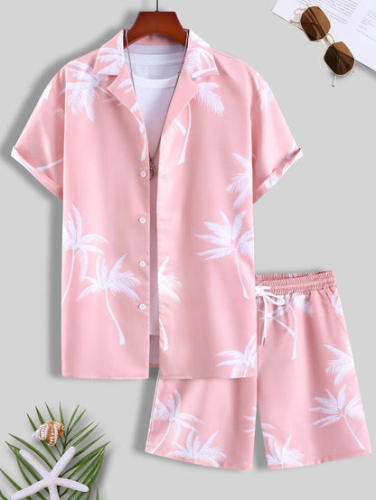 Variant image for Men's Summer Set with Tropical Print, Lightweight Shirt and Shorts, Relaxed Fit for Warm Weather Casual Outings-25