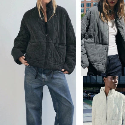 Soft Relaxed Women Quilted Jacket - Stand-Collar, Tencel