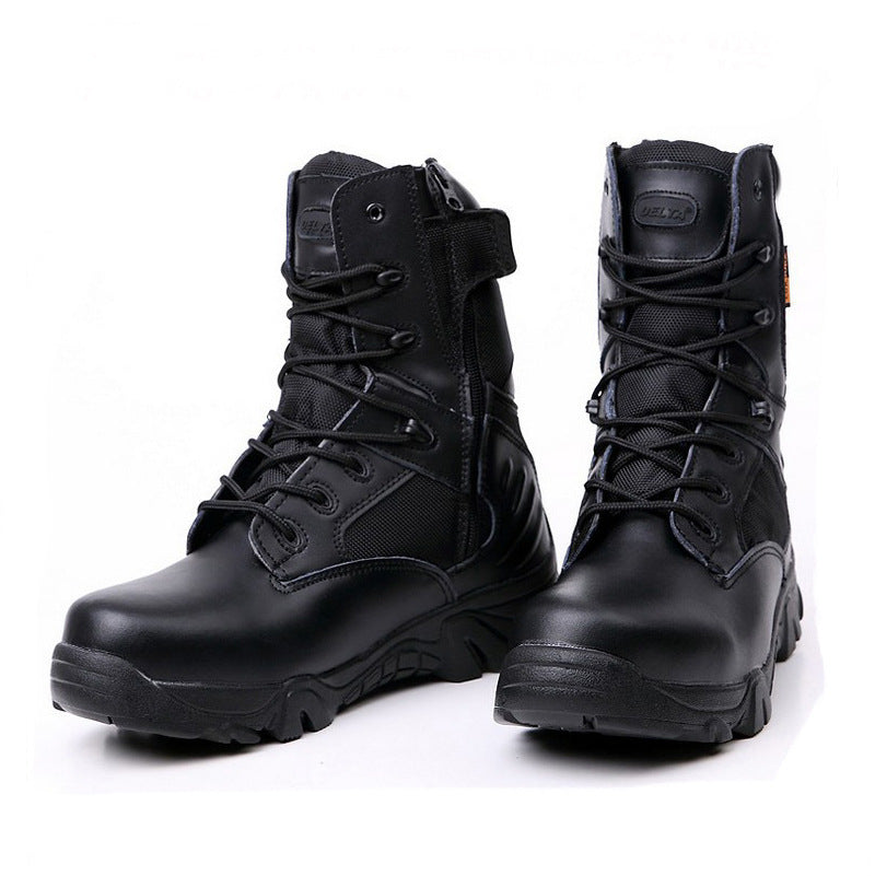 Waterproof Men's High-Top Military Boots - Lace-Up PU Field
