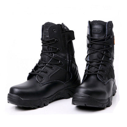Waterproof Men's High-Top Military Boots - Lace-Up PU Field