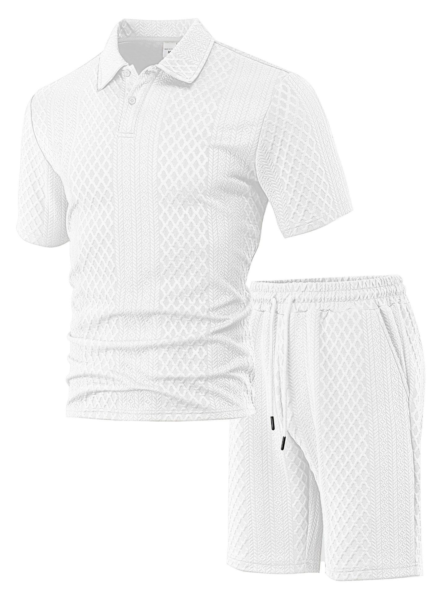 Breathable men's polo shirt and shorts set – durable textured pattern, polyester, for casual wear