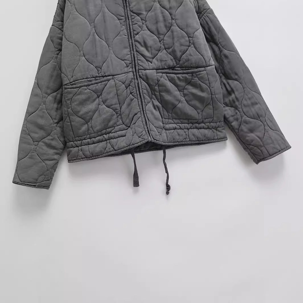 Soft Relaxed Women Quilted Jacket - Stand-Collar, Tencel